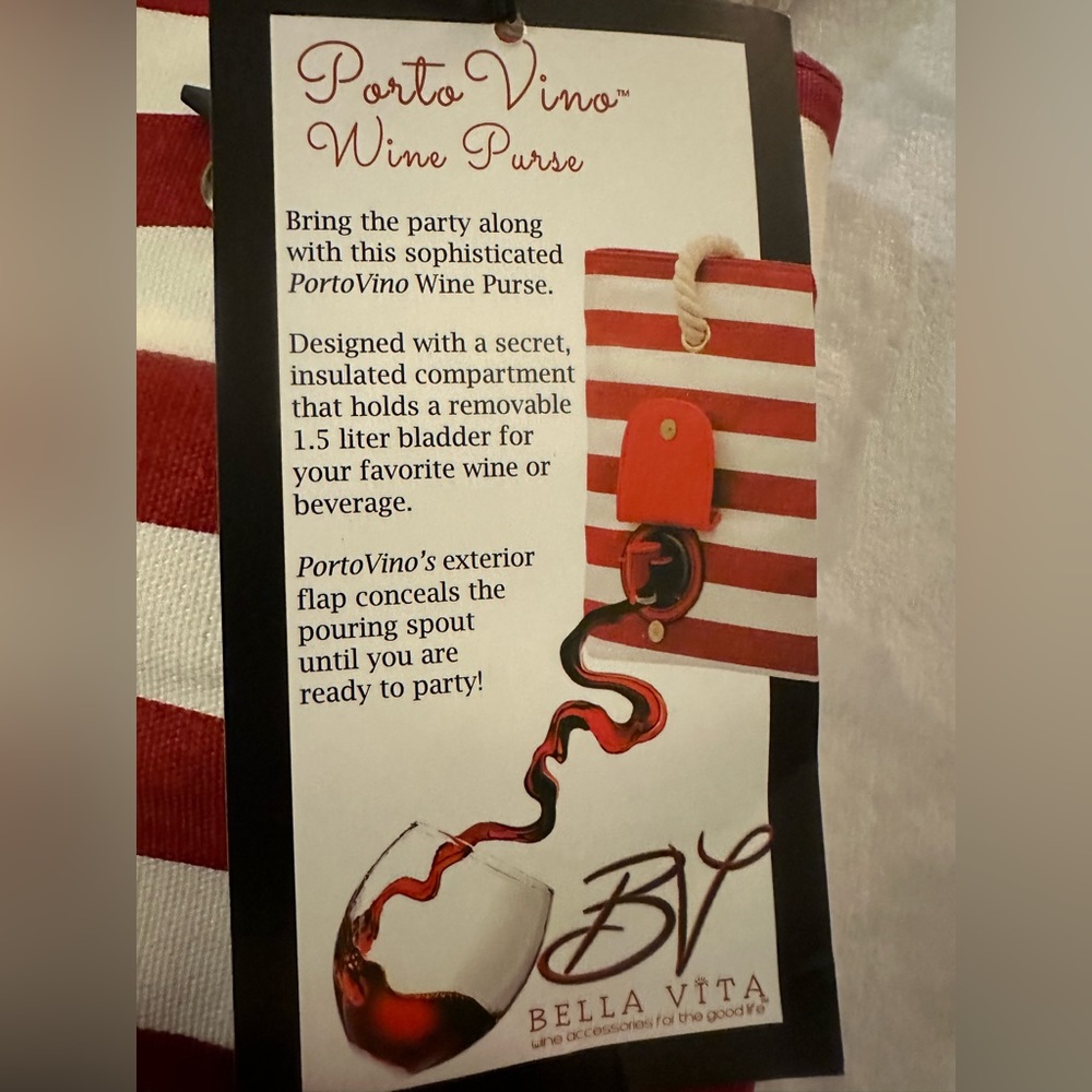 Porto Vino wine tote. Red, white stripe. - Picture 6 of 6